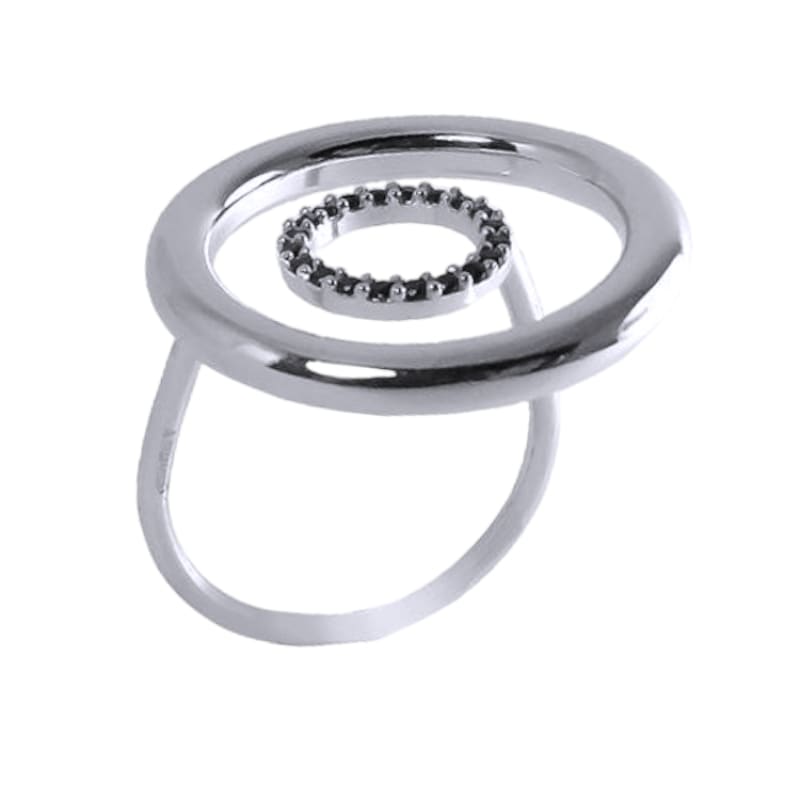 Anillo 2 circulos 1 piedras negras de Plata Italiana 925 - Metalli - 7 - Perfumisimo